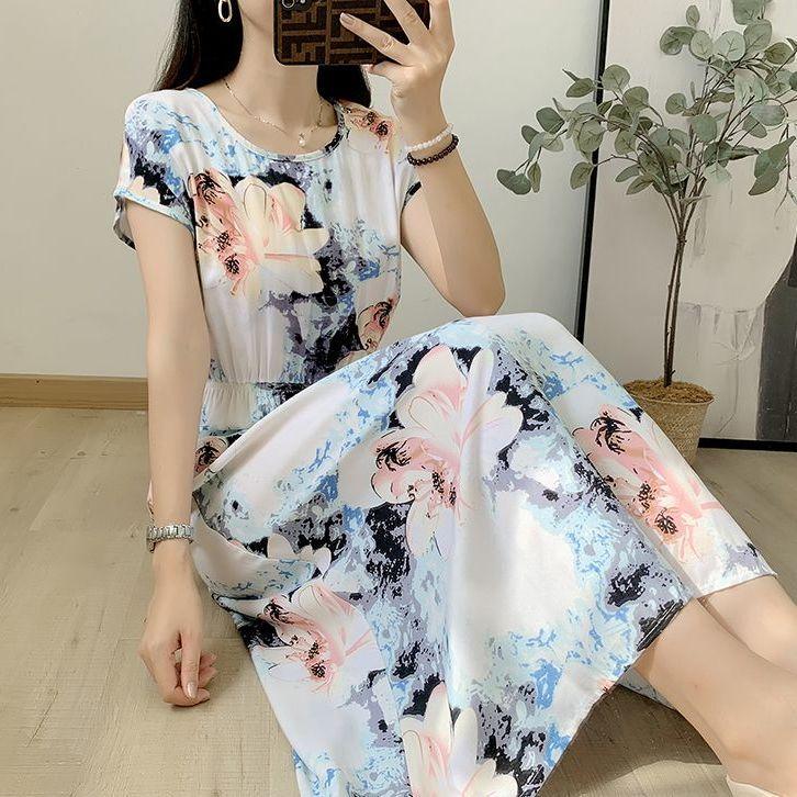 Свободное и обтягивающее хлопково-шелковое платье с короткими рукавами для летней — фото 13