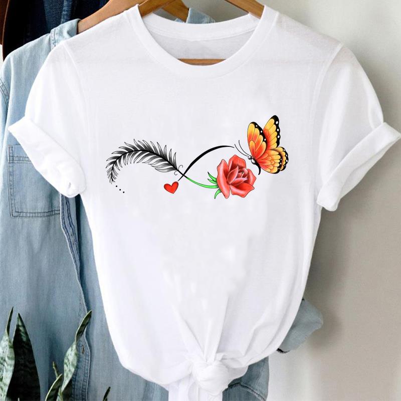 (Asian Size)  Short Sleeve T Shirt trend butterfly lovely cute Women Tee Top Clothing Casual Fashion Print Lady Female Graphic T-shirts