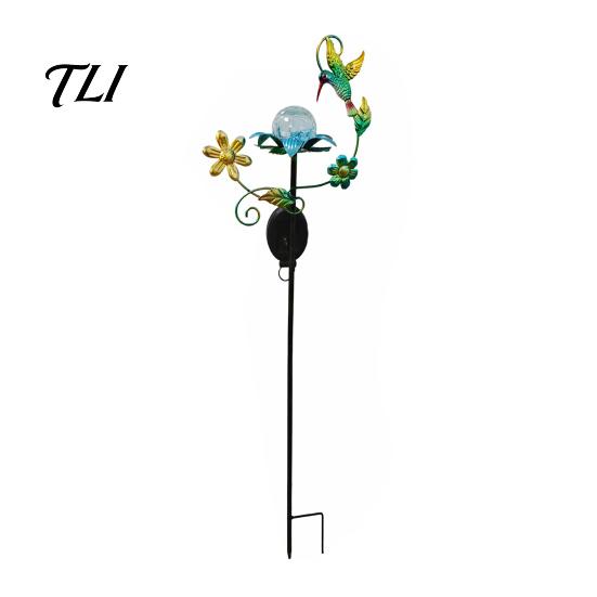 Energy Saving Pathway Decor Solar Glass Cracked Ball Garden Light, Butterfly Hummingbird Metal Romantic Courtyard Atmosphere Lights Stake Waterproof