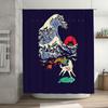 unframed Japanese Wave Fox Art Bath Curtain Washoku Zen Decor Traditional Home Shower Curtains Japanese Style Bathroom Decoratio
