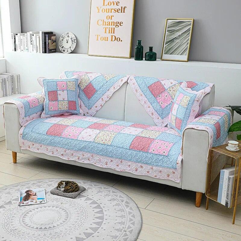 Modern Sofa Covers Living Room Plaid Stripe Sofa Towel Couch Cover Cotton Non-slip Sofa Slipcover Minimalist Corner Seat Cover