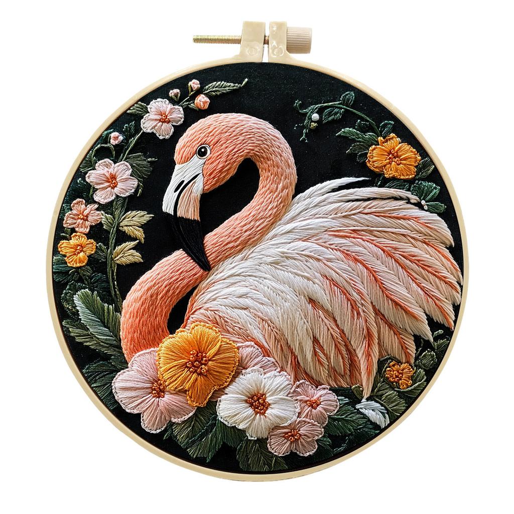 1 Stk. Flamingo- und Blumenmuster DIY Stickset für Anfänger