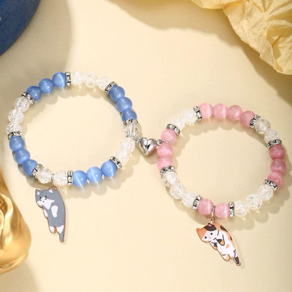 1Pair Beaded Lovers Friendship Bracelet Bangle Cartoon Cat Hand Chain  Couple