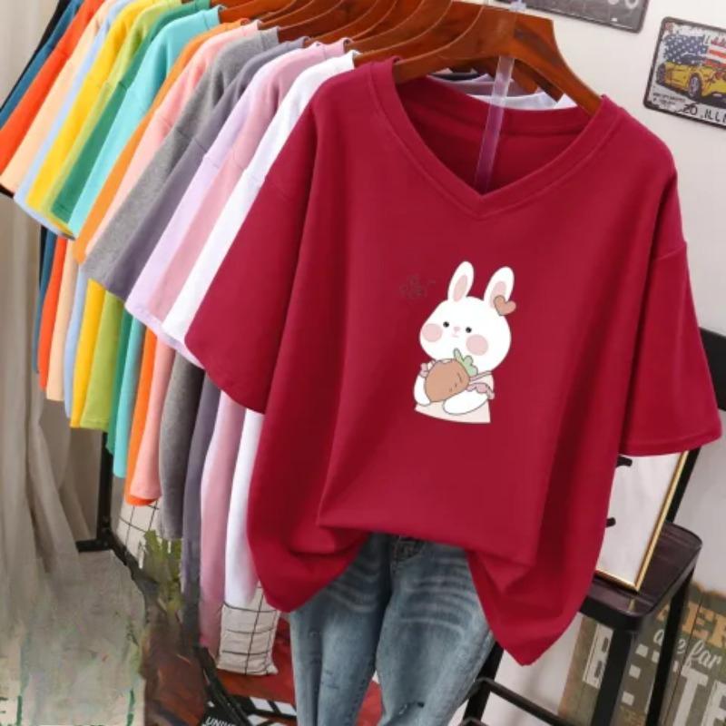 

Женская футболка с коротким рукавом, большого размера, свободная и стройнящая, топ с V-образным вырезом с принтом 3XL бордовый