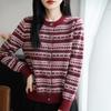 Cardigan de damă Fair Isle cu gât rotund, tricotaj larg - Palton pulover casual bloc de culoare Toamnă/Iarnă