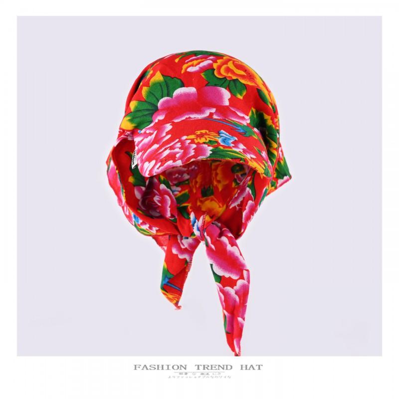 Vintage Floral Bandana Cap Unisex Adjustable Sun Hat With Tie-Up Face Cover Retro Style