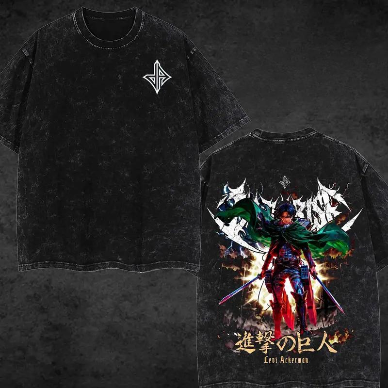 

Hot Anime Attack On Titan Levi Ackerman Print T-shirt Men Women Tshirts Loose Cotton Clothing Retro Washed T Shirt Harajuku Tops S чёрный