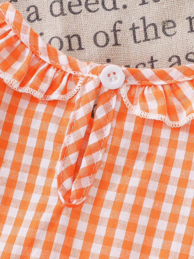 Pumpkin Short Sleeve Bodysuit with Lotus Leaf Collar and Bow
