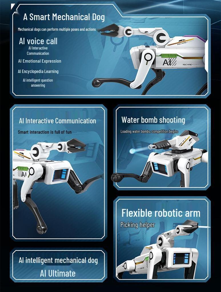Smart AI Robot Dog with Voice Dialogue, Remote Control, Call Function, Item Pickup & Cannonball Shooter