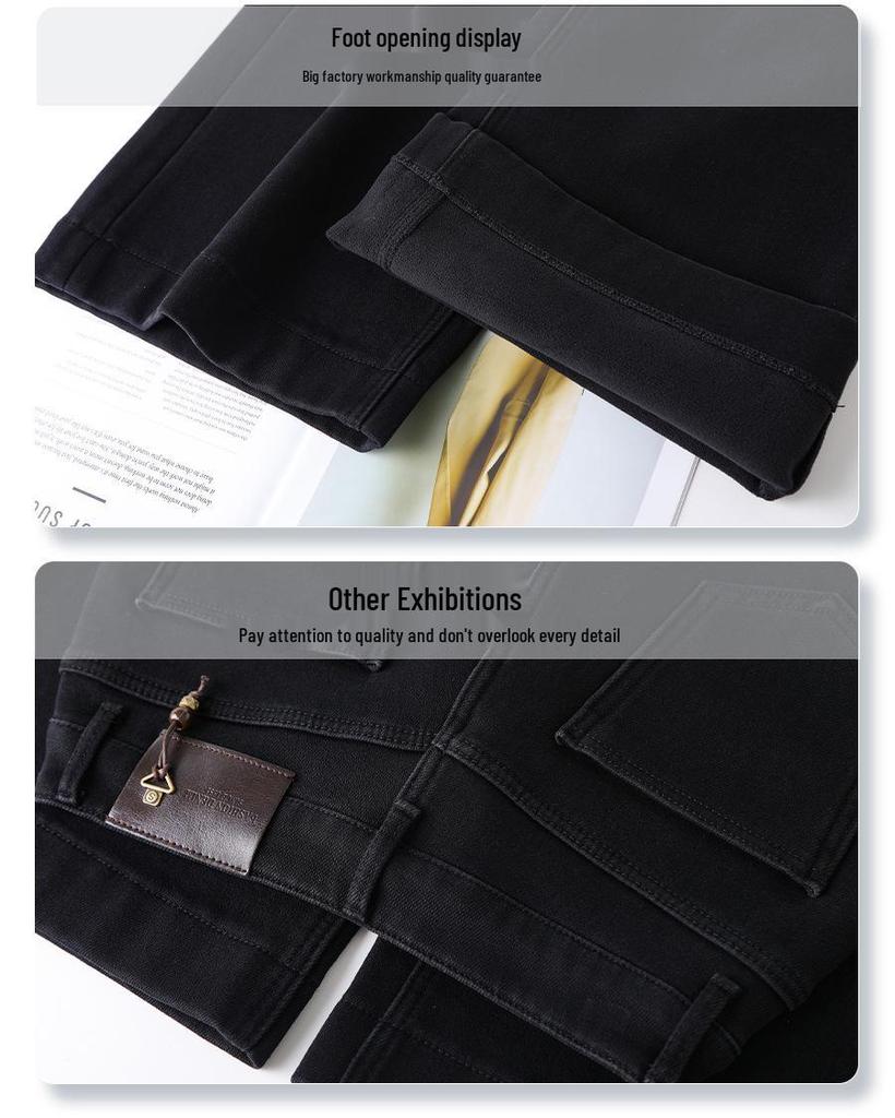 Black Velvet High-Waisted Wide-Leg Women's Jeans, Winter 2025 Petite Loose Fit Drape Style.