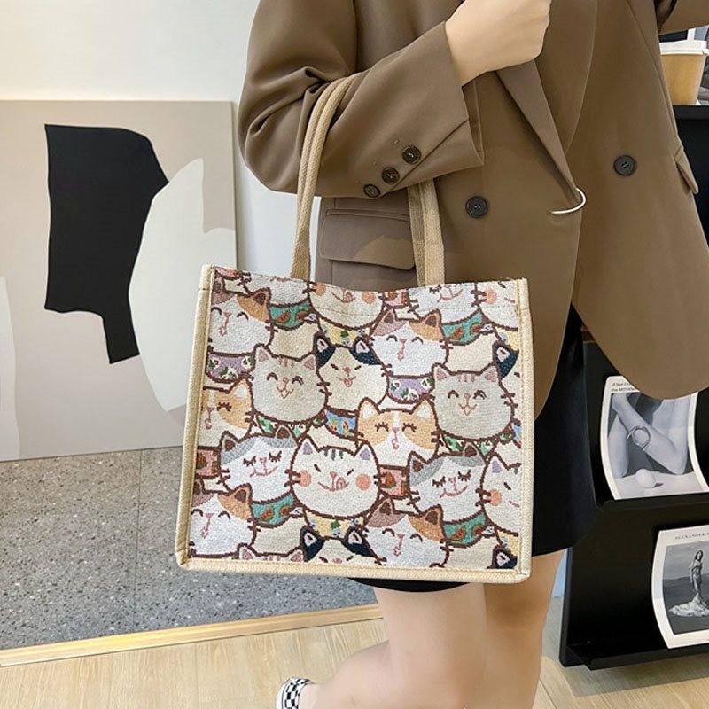 Stylish Unisex Pu Canvas Shoulder Bag For College Students With Cute Bear Patterns