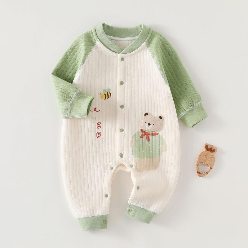 Seamless Cartoon Thick Warm Long Sleeve Newborn Baby One Piece Romper Crawling Suit