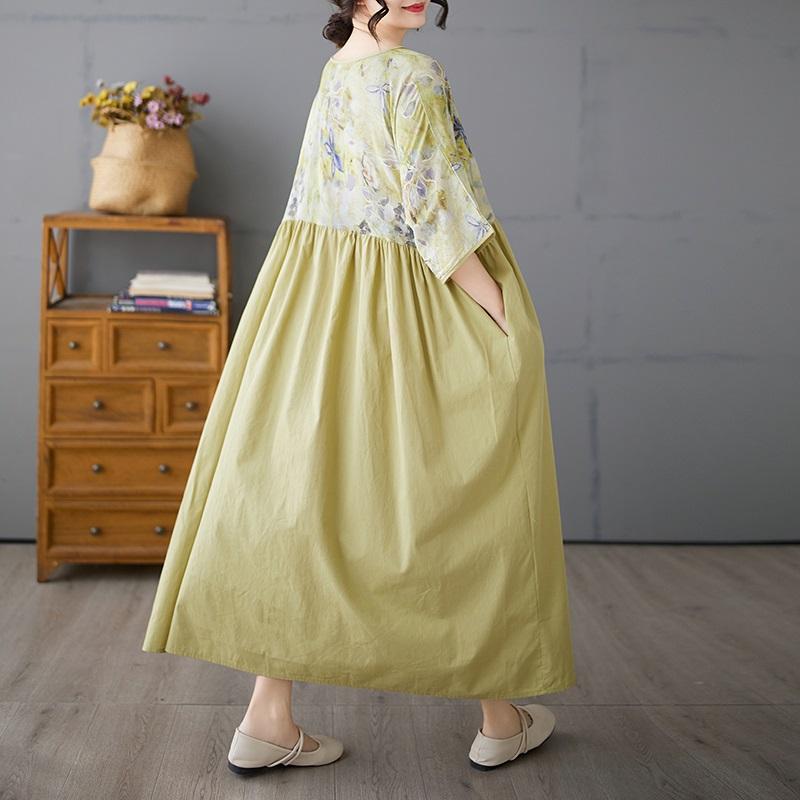 Kurzarm Plus Size Baumwolle Vintage Blumenmuster Neu in Kleidern für Damen lässig locker langes Sommerkleid
