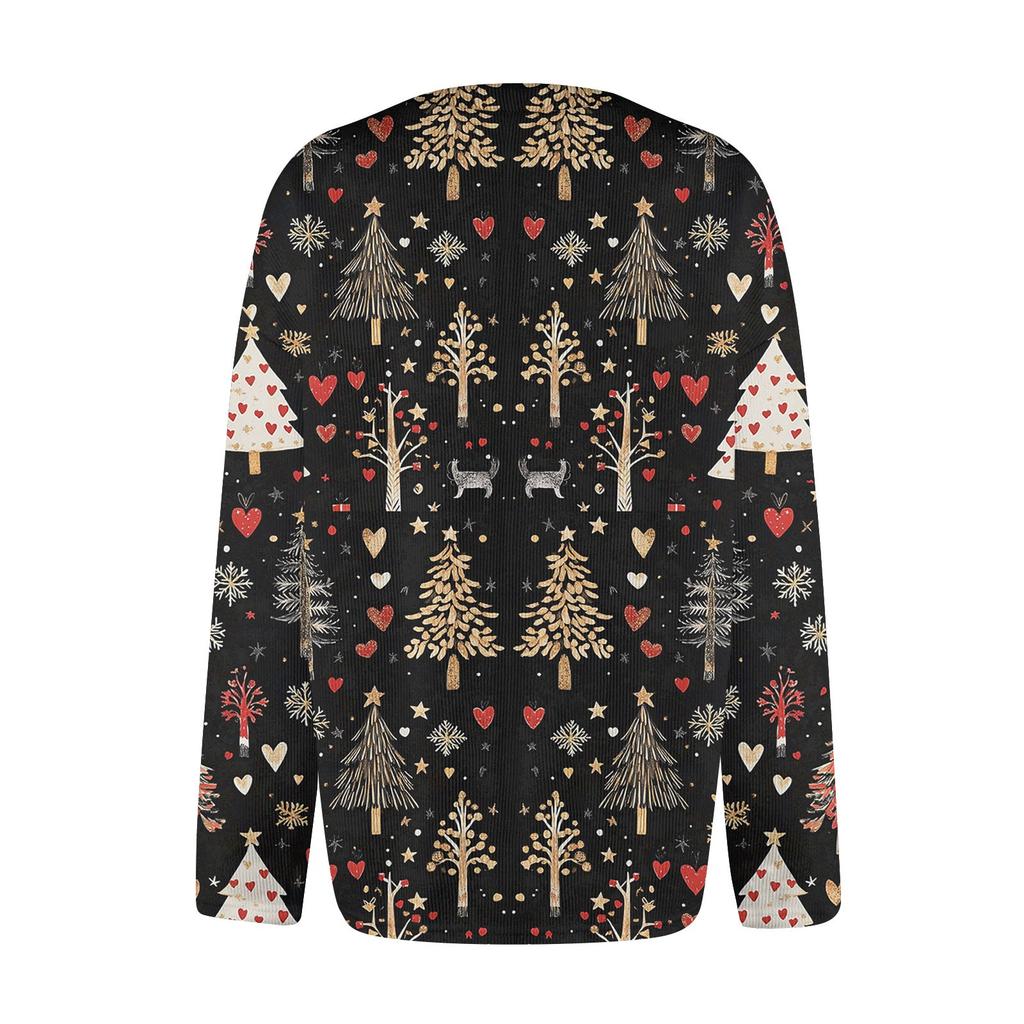 Fashion Women's Christmas Print Long Sleeve Knitted Cardigan Button Jacket