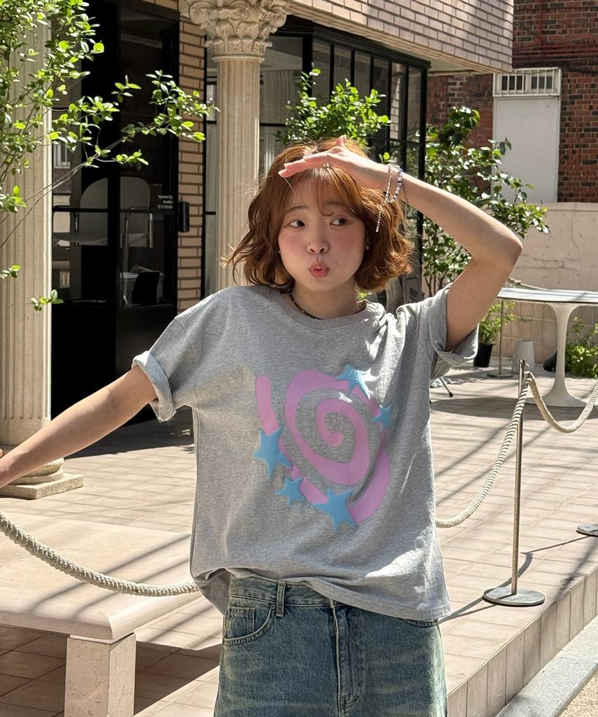 AMOU Molly Star Half T-Shirts Gray