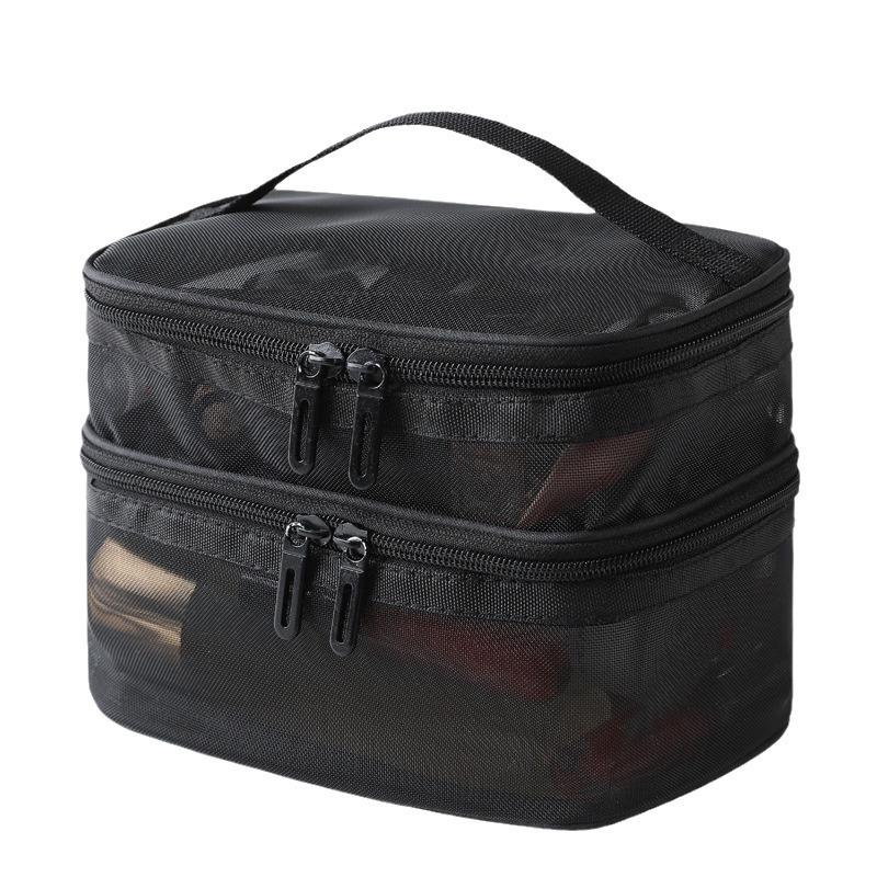 2024 Women's Double Layer Mesh Cosmetic & Toiletry Organizer – Large Capacity, Portable