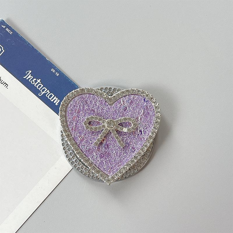 Rhinestone Leather Pattern Love Bow Mobile Phone Airbag Holder Magnetic Paste Retractable Women'S Premium Sense Ring