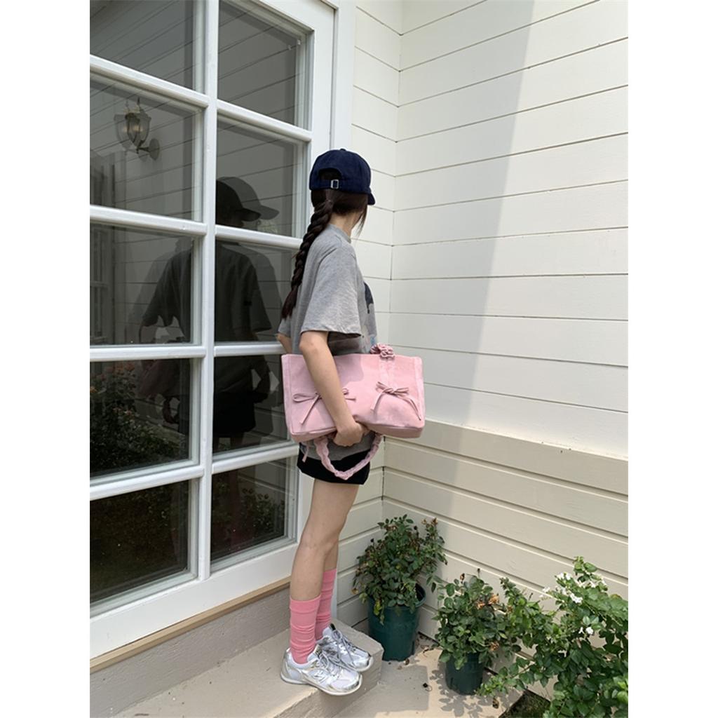 Pleated Bow Bag Women's Trendy Fashion Tote Bag Large Capacity Cloth Bag