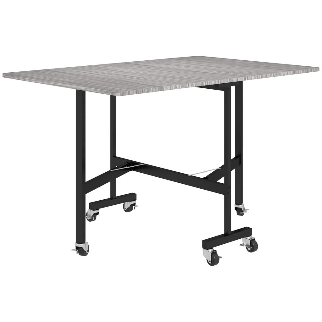 Folding Dining Table on Wheels, 4-6 People, 120 cm, Braked Wheels, 2 Drop Leaves, Industrial, Grey