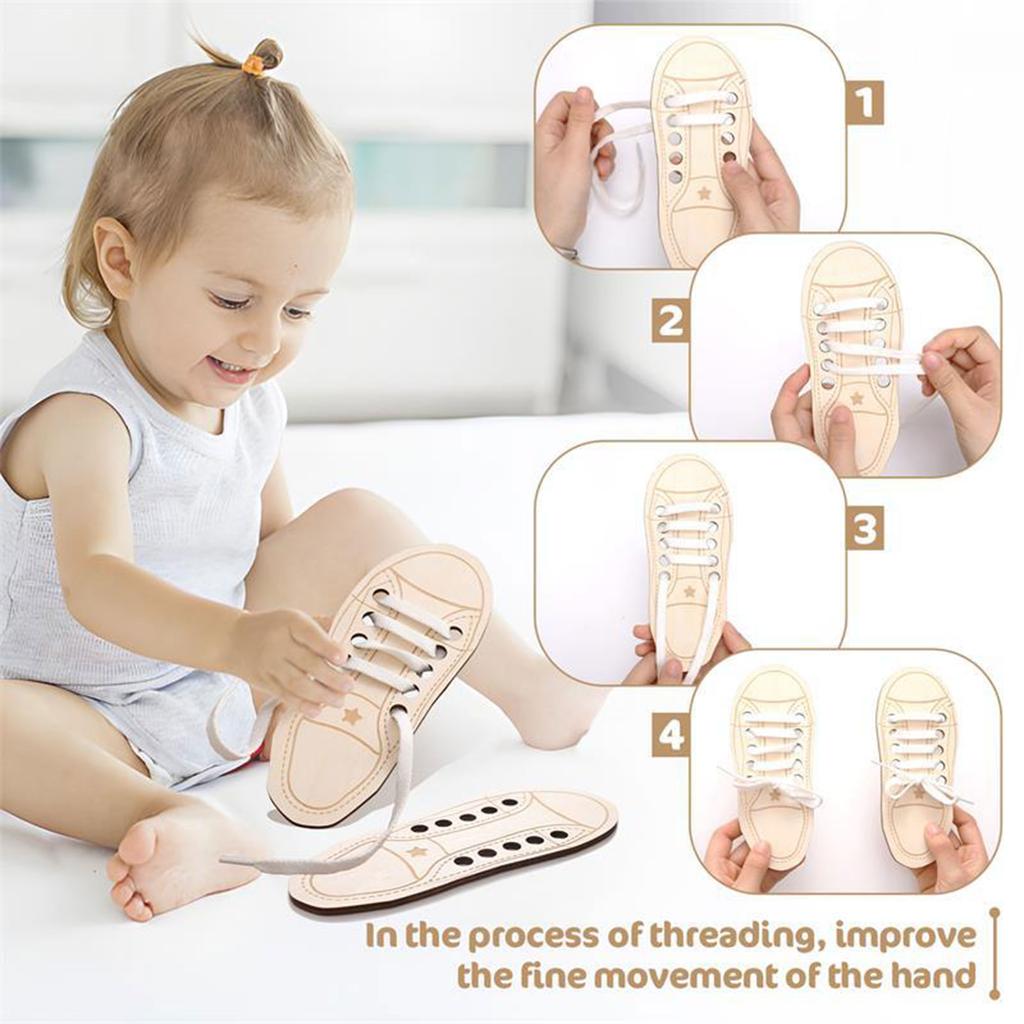 Shoelaces Shoe Tying Toy Puzzle Improve Intelligence Game Toy Wooden Threading Game Children Shoe Tying Toy