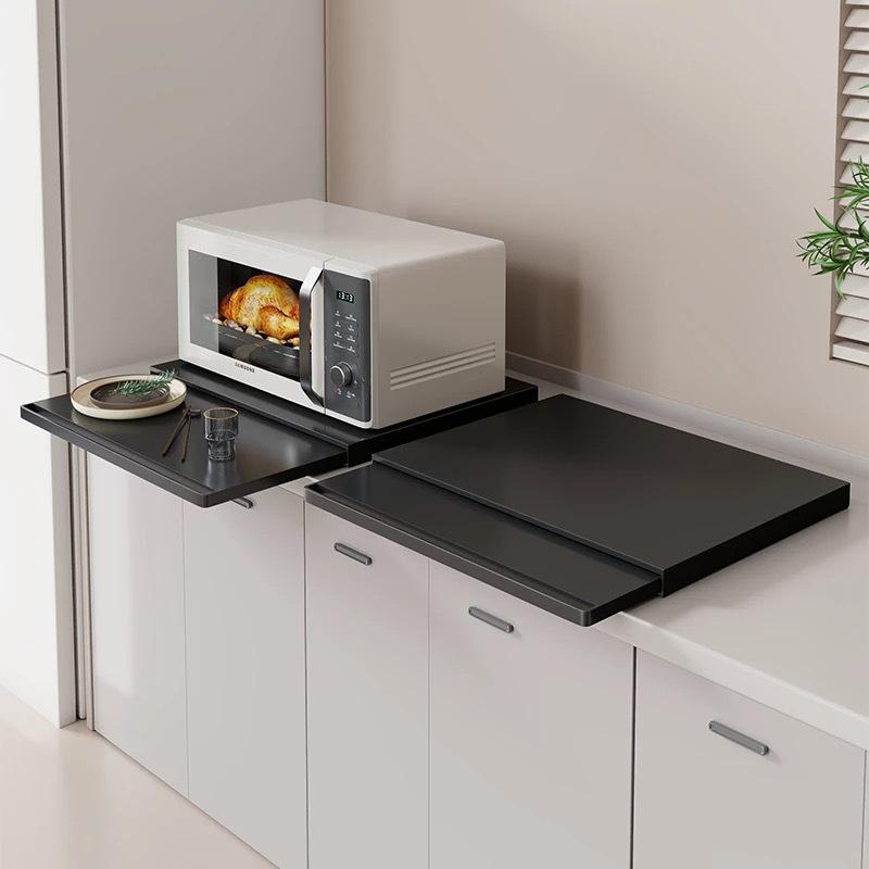 Compact Kitchen Microwave & Oven Storage Rack with Pull-out Shelf for Rice Cooker & Coffee Machine.