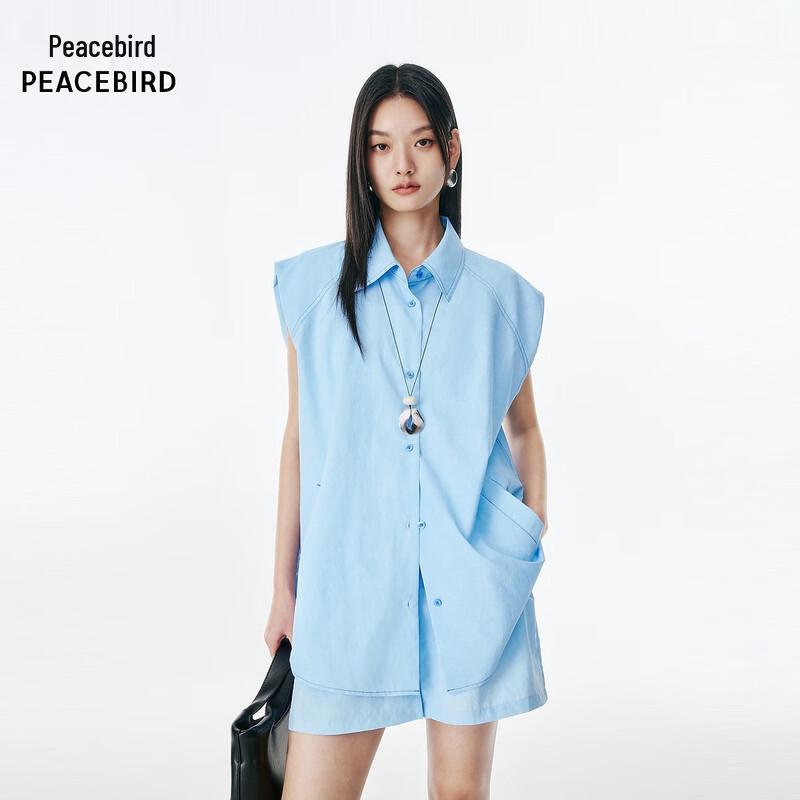 Peacebird Women s Commuter Blue Lapel Blouse L