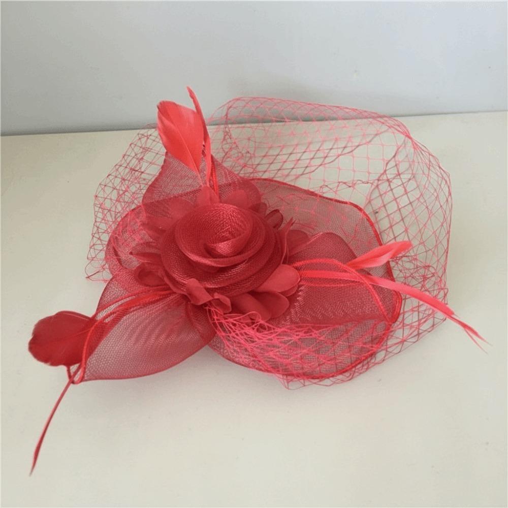 Vintage Style Fascinator Hat Exquisite Elegant Feather Mesh Veil Hat Sweet Bow Fancy Flower Hair Band Race Millinery
