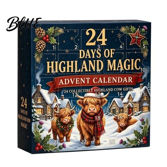 Desktop Holiday Ornaments 24 Days of 3D Highland Cow Christmas Advent Calendar, Cute Farm Party Favors Cattle Countdown Calendar with Mini Figurines