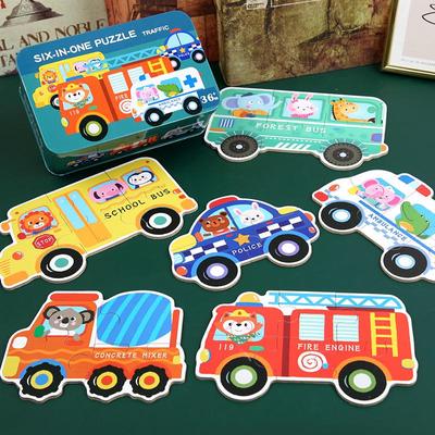 Tier & Transport Lern-Puzzle-Set für Kinder von 3-6 Jahren: Sechs-in-Eins-Brettspiel für die Früherziehung