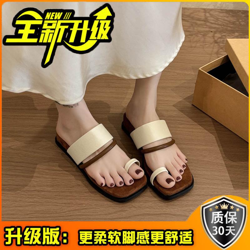 New summer French platform retro cover toe cool slippers women's shoes wear out square head casual wedge slippers women