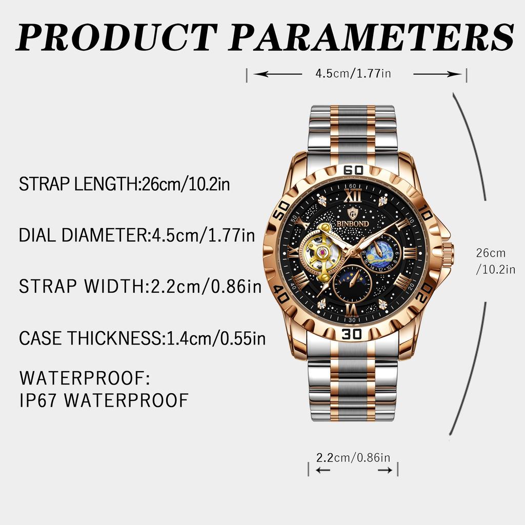 Top Luxury Men Mechanical Watch Automatic Moon Phase Man Wristwatch Hollow Tourbillon Stainless Steel Men's Watches Male