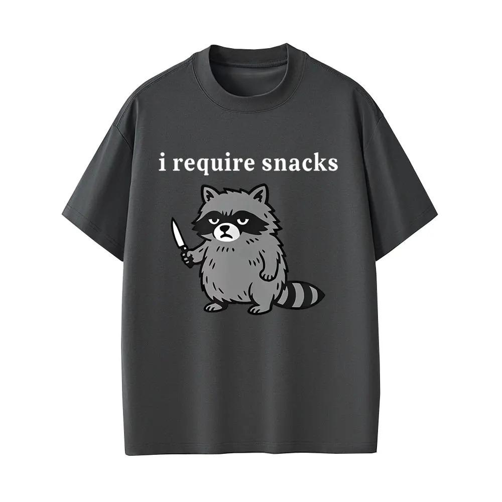 Herren Damen Ich brauche Snacks Waschbär Lustiges Meme T-Shirt Lässiger Humor Stil T-Shirts Herren 100% Baumwolle Vintage T-Shirts Streetwear