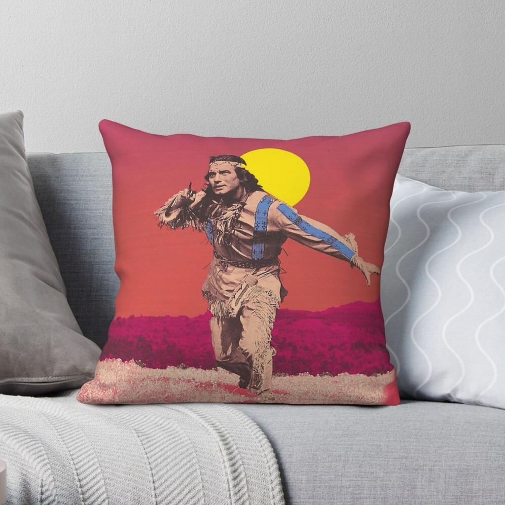 Winnetou Apacz Złoto Karl May Poszewka na poduszkę kwadratowa Poliester Len Aksamit Drukowana Zapinana na zamek Dekoracyjna Poszewka na poduszkę Domowa Poszewka na poduszkę 18"