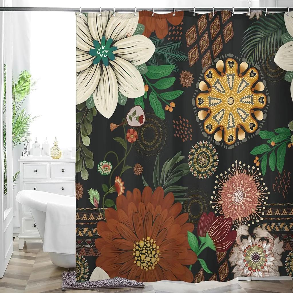 Flerfärgad Blomkonst Blommig Duschdraperi Badrum Dekorativ Vattentät Tvättbar Duschdraperi 180x180cm