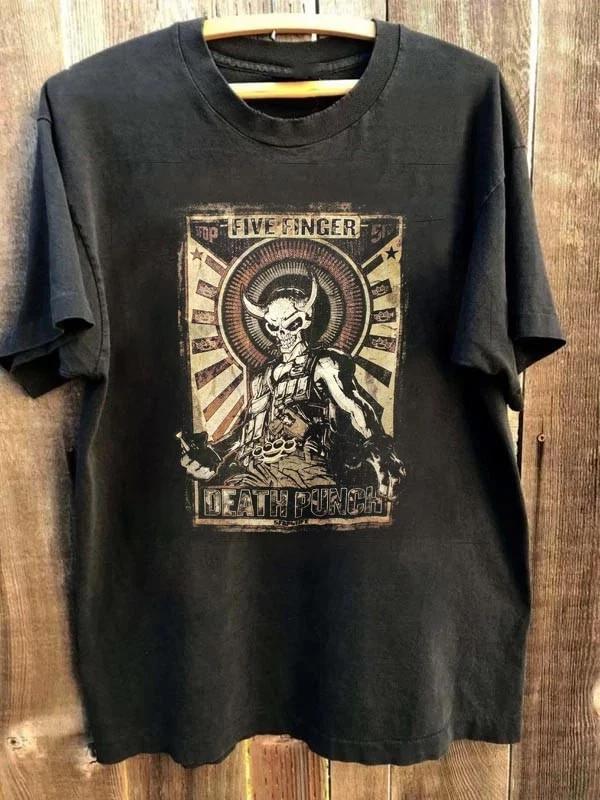 

Summer Womens Vintage Five Finger Death Punch TShirt Unisex Cotton and Breathable Short Sleeve Oversized Loose Casual 4XL
