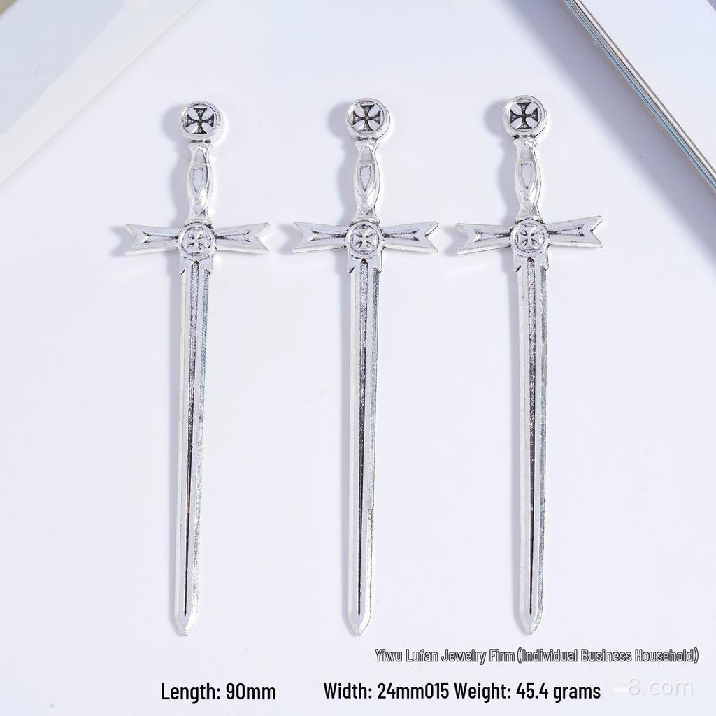 Antique Silver Steampunk Sword Cross Alloy Jewelry Accessories for DIY Ita Bag Decoration