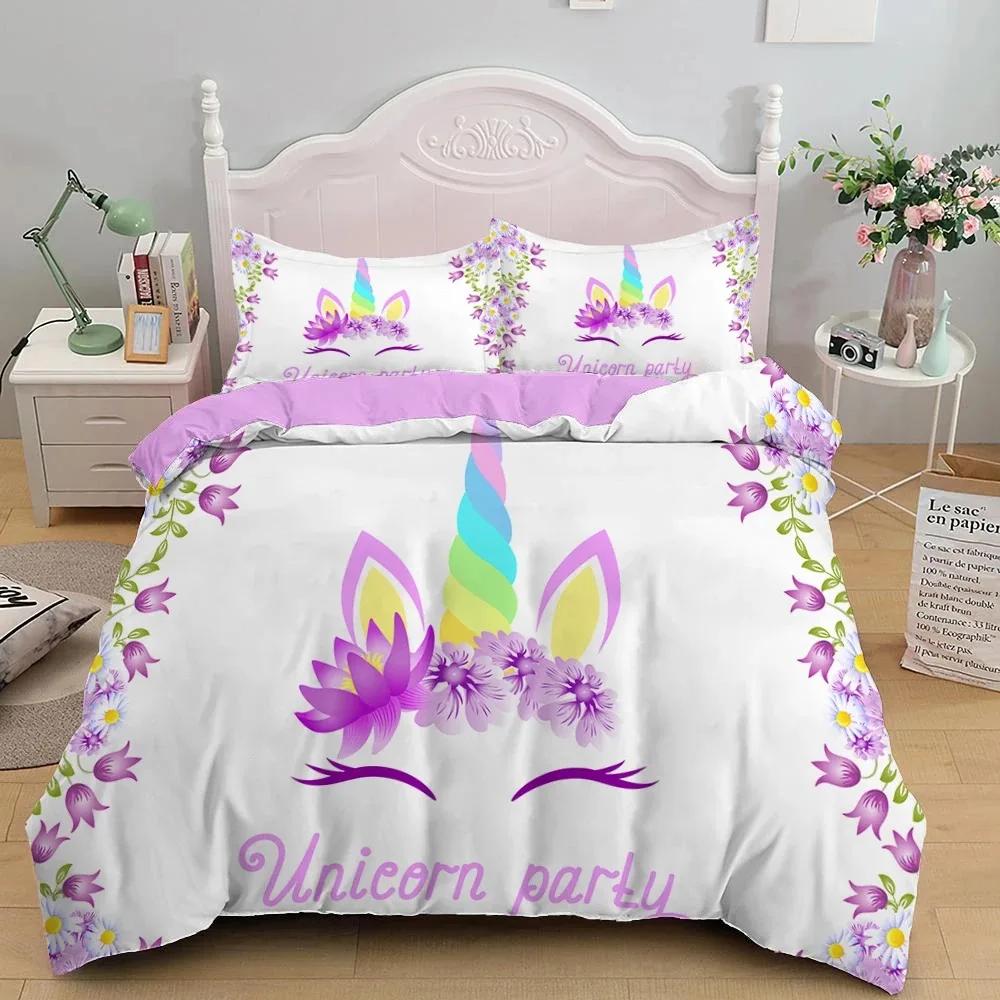 Cute Unicorn Duvet Cover Set Girly Pink Castle Bedding Set Single Twin Size For Princess Girl Dedicated Bedroom Decor Bedclothes