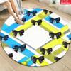 Round Mosaic Flower Rug Vintage  Glass Floral Golden  Art Print Home  for Artistic Luxury Living Room  Decorative Beautification