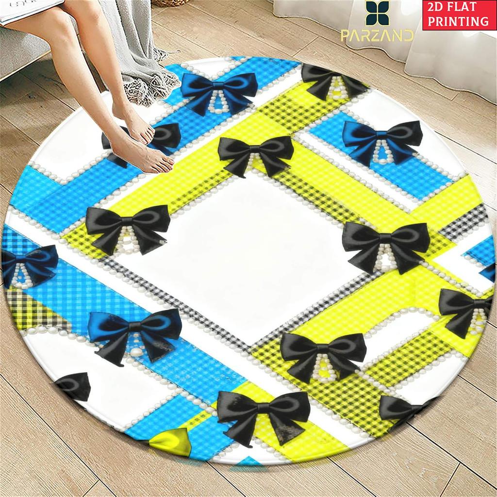 Round Mosaic Flower Rug Vintage Glass Floral Golden Art Print Home for Artistic Luxury Living Room Decorative Beautification