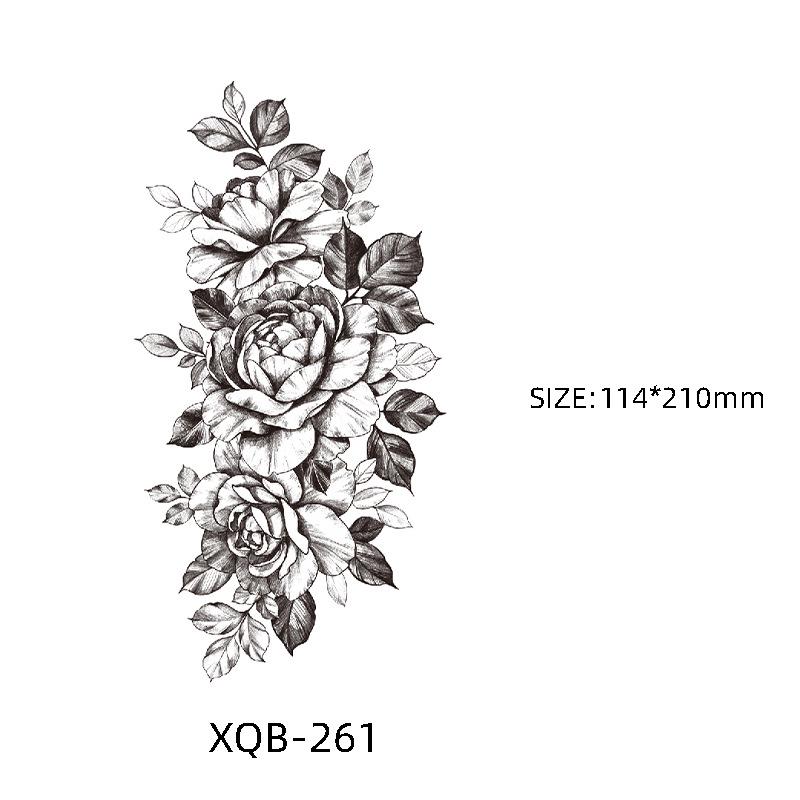 Waterproof Black & White Sketch Flower Half Sleeve Tattoo Stickers