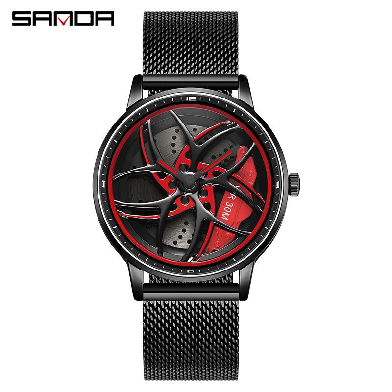 Sanda Men's Creative Rotating Quartz Wristwatch with Mesh Strap