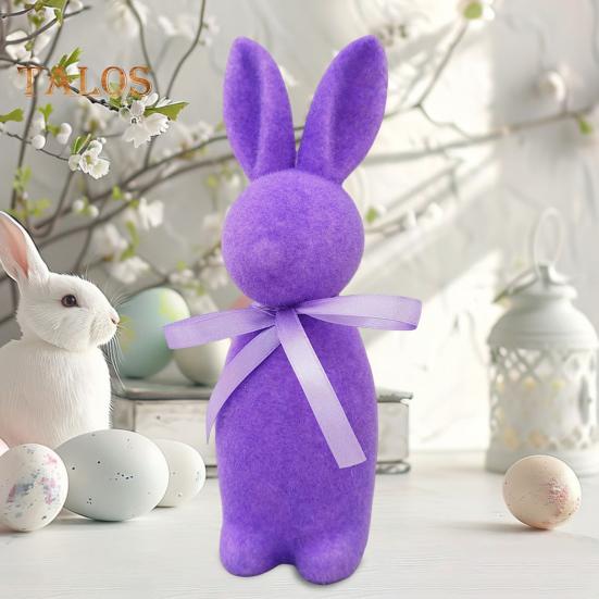 Easter Bunny Statue Freestanding Foam Rabbit Ornament Faux Moss Rabbit Flocked Bunny Figurine Centerpiece for Desk Mantel Dining Table