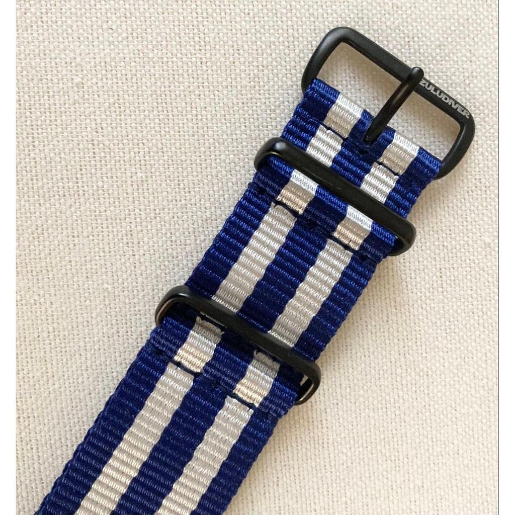 Used ZULUDIVER 22mm NATO Type Watch Strap Navy/Silver Stripe Replacement Band Made in UK