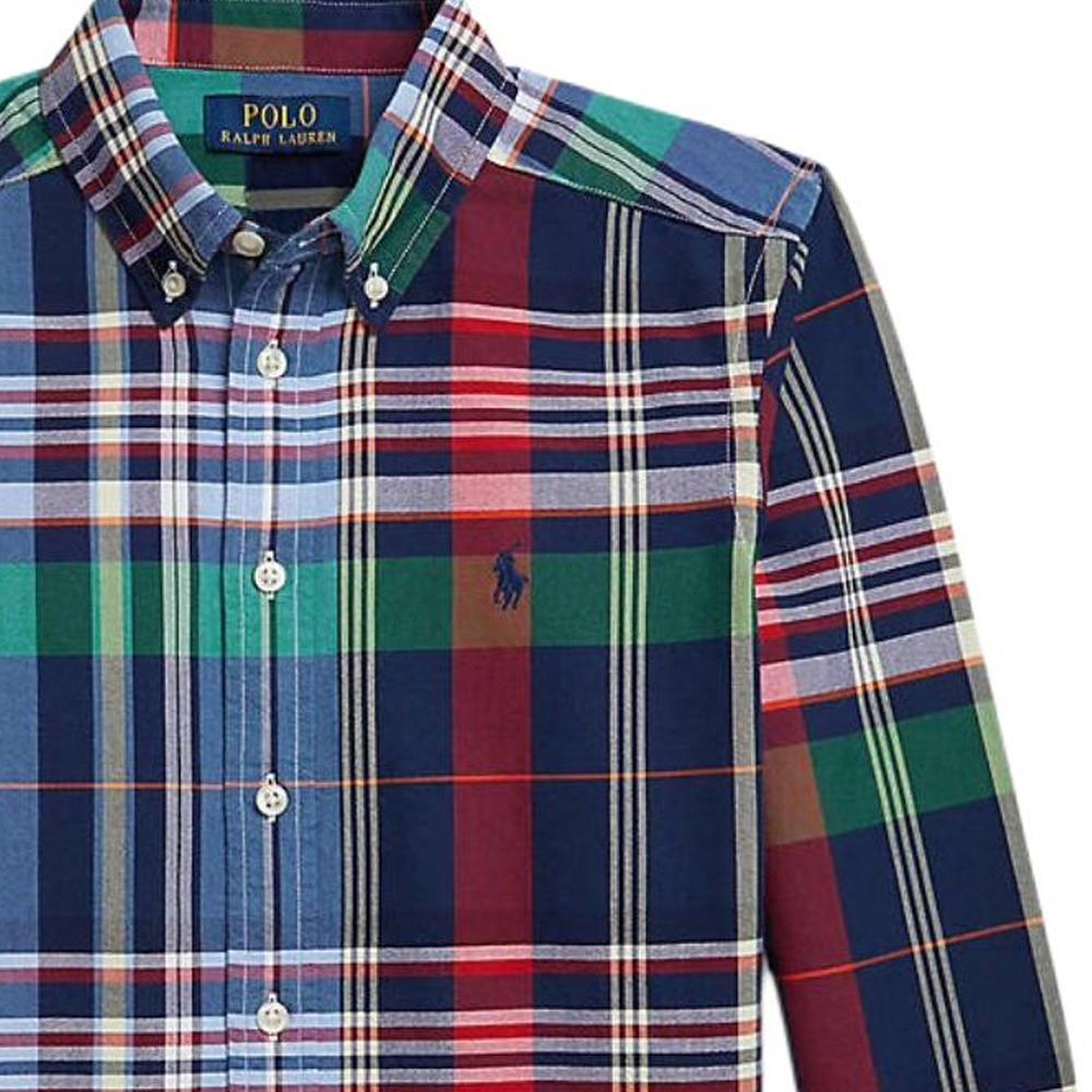 Polo Ralph Lauren Casual Shirt Plaid Cotton Oxford Embroidered Pony Logo Long Sleeve Kids shirts 323981012-001