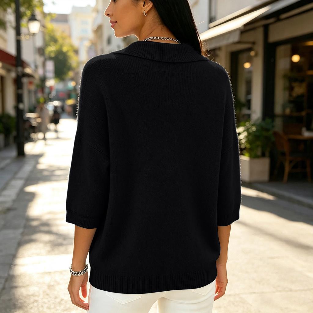 Women's V-Neck Ribbed Knit Sweater Loose Fit Flattering Casual Pullover for Spring and Fall