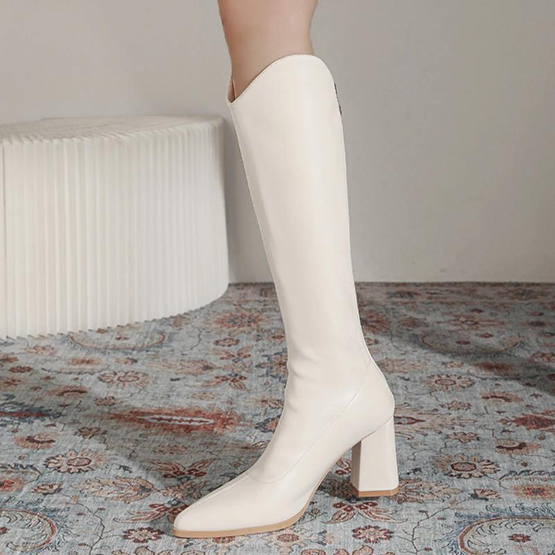 New Knee High Mid Heels Fashion Chelsea Boots Women Shoes Winter High Boots Chunky Goth Knight Boots Mujer