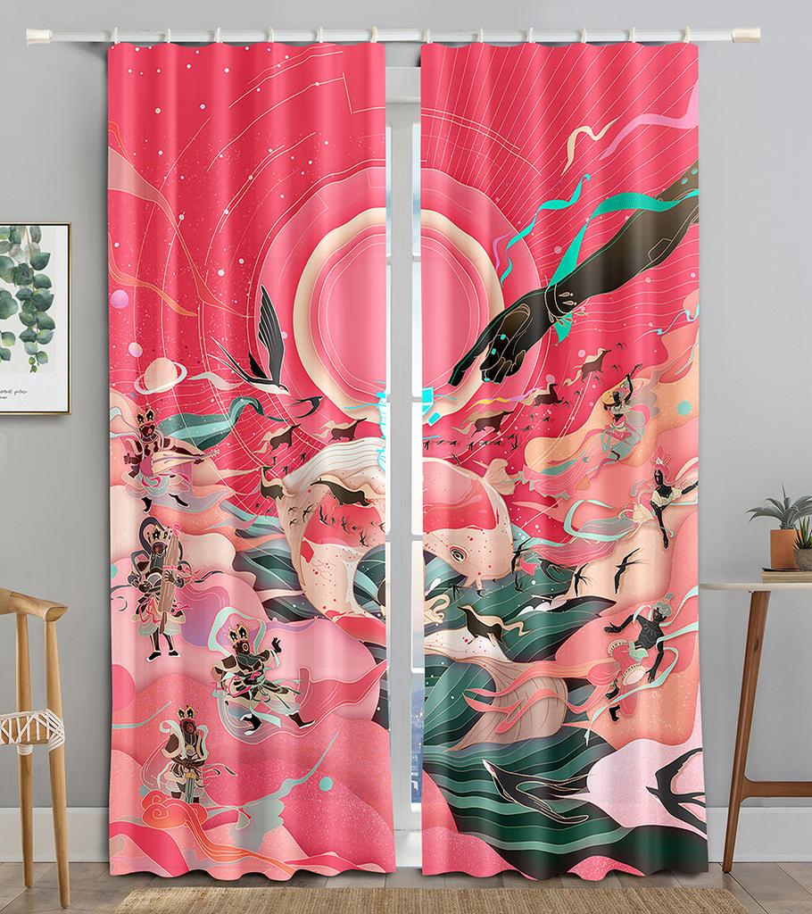 Chinese Traditional Festivals ColorfulBlackout Window Area Curtain Piece Living Interior Room Bed Chamber Bathroom Kitchen Door Storage Cabinet D