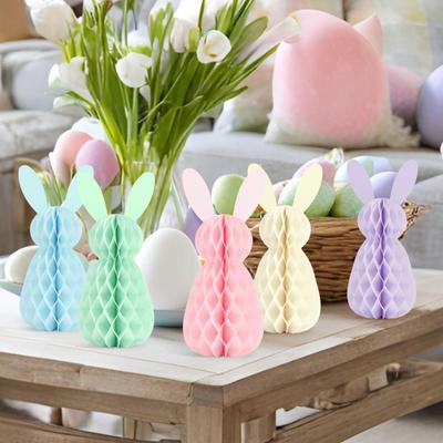 5 Pcs Easter Bunny Honeycomb Centerpiece 3D Paper Rabbit Ornament Spring Easter Party Table Decoration for Home Office Kitchen Decor
