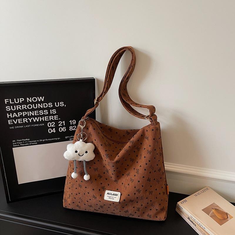 Cute bow canvas tote bag women's leisure large capacity shoulder bag student commuter messenger bag