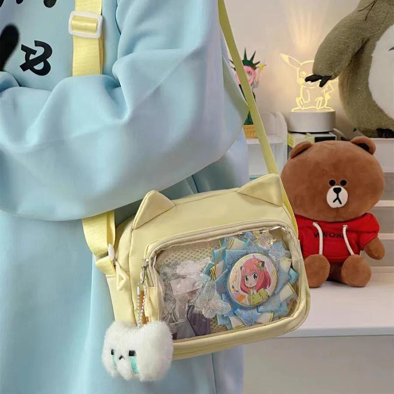 Casual Nylon Crossbody Ita Bags Women DIY Anime Badge Aesthetic Mini Crossbody Shoulder Bolso Mujer Funny Y2K Cat Ears Bag